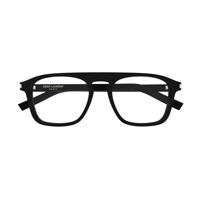 Saint Laurent SL 157 col. 010 è una montatura da vista da uomo in acetato nero lucido e calibro 52.