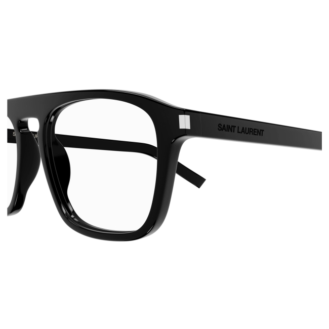 Saint Laurent SL 157 col. 010 è una montatura da vista da uomo in acetato nero lucido e calibro 52.