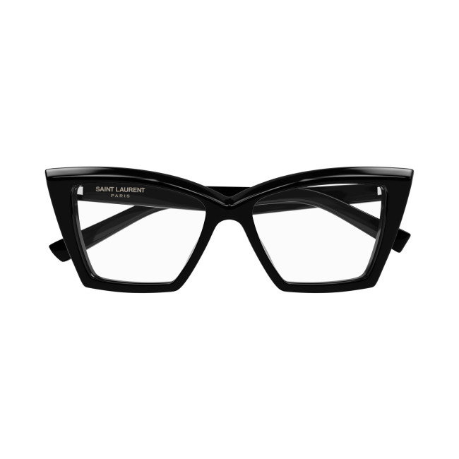 Saint Laurent SL 657 OPT col. 001 è una montatura da vista da donna in acetato nero lucido e calibro 54.