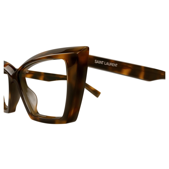Saint Laurent SL 657 OPT col. 002 è una montatura da vista da donna in acetato marrone tartarugato e calibro 54.