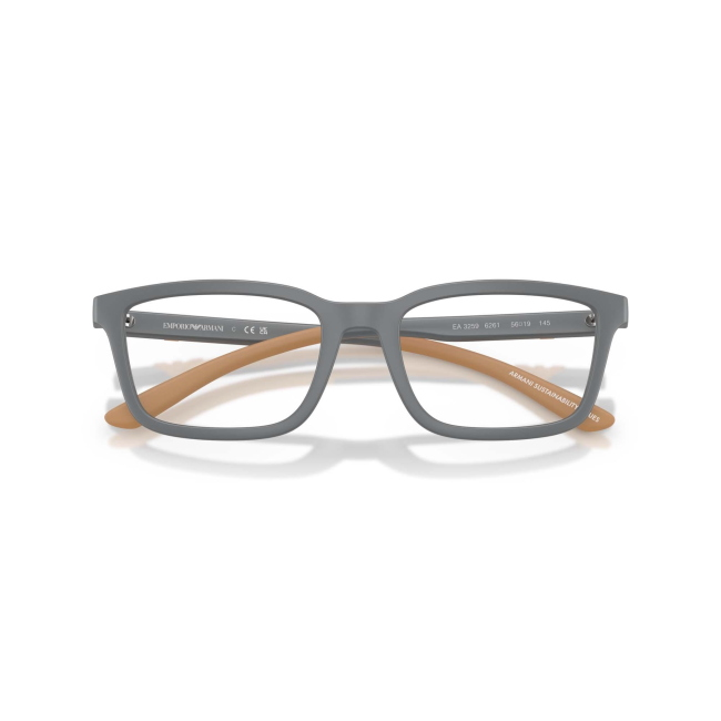 Emporio Armani EA 3259 col. 6261 è una montatura da vista da uomo in acetato grigio opaco e arancione gommato, dalla forma rettangolare e calibro 56.