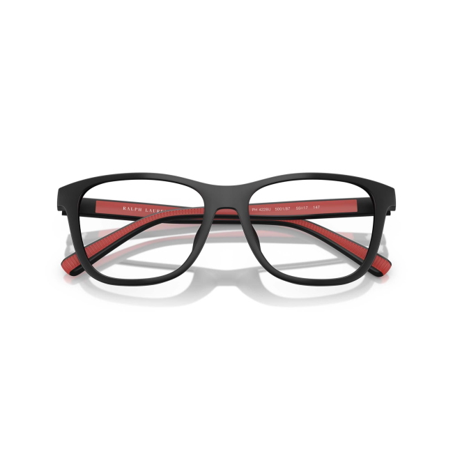 Polo Ralph Lauren PH 4228U col. 5001/87 è un occhiale da sole in acetato nero e rosso satinato e calibro 55.