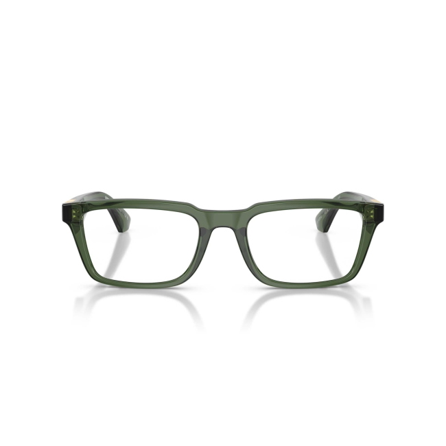 Burberry BE 2428U col. 4174 è una montatura da vista da uomo in acetato verde trasparente, dalla forma rettangolare e calibro 54.
