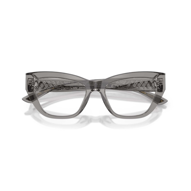 Dolce & Gabbana DG 3412 col. 3160 è una montatura da vista in acetato grigia scura trasparente e calibro 53.
