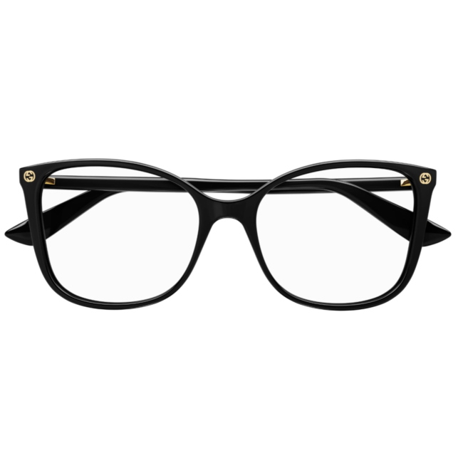 Gucci GG 0026 O col. 001 è una montatura da vista da donna in acetato nero lucido e calibro 53.