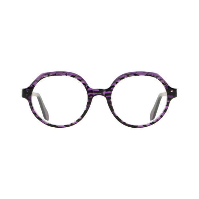 Vanni M156 Col.A355 Cal.49: occhiale da vista, calibro 49, colore A355. Materiale/finitura celluloide tartarugato viola, colore principale viola.