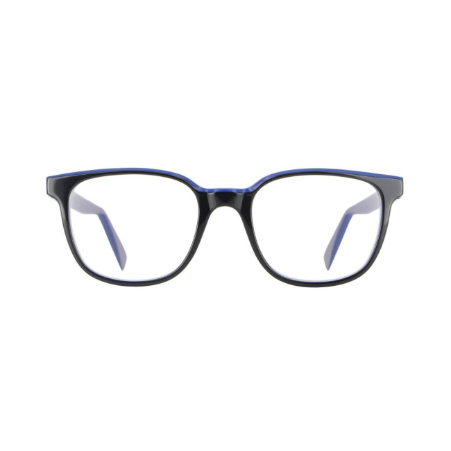 Vanni Uomo V2117 col. A674 è una montatura da vista in cellulide blu-nero e calibro 50.