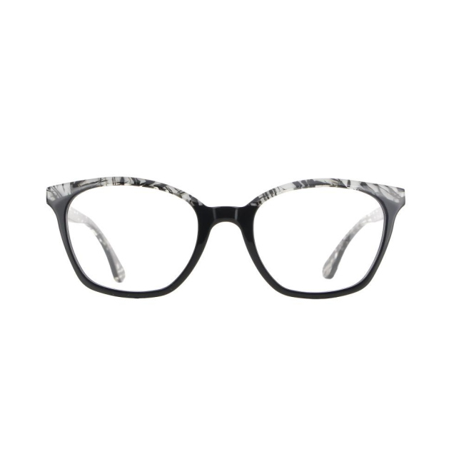 Vanni Eyewear V1480 Col.A910 Cal.50: occhiale da vista, calibro 50, colore A910. Materiale/finitura celluloide nero e trasparente, colore principale nero.