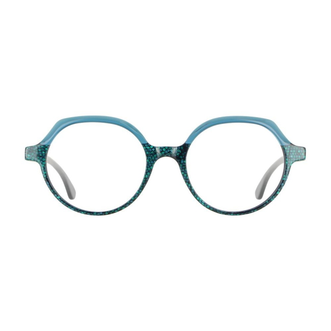Vanni Eyewear V1667 Col.A477 Cal.51: occhiale da vista, calibro 51, colore A477. Materiale/finitura celluloide turchese, colore principale turchese.