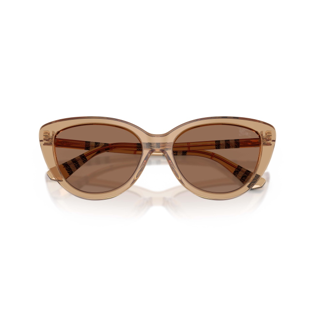 Burberry BE 4457 Col.416473 Cal.55: occhiale da sole, calibro 55, colore 416473. Materiale/finitura celluloide beige trasparente, colore principale beige, lenti marrone scuro.