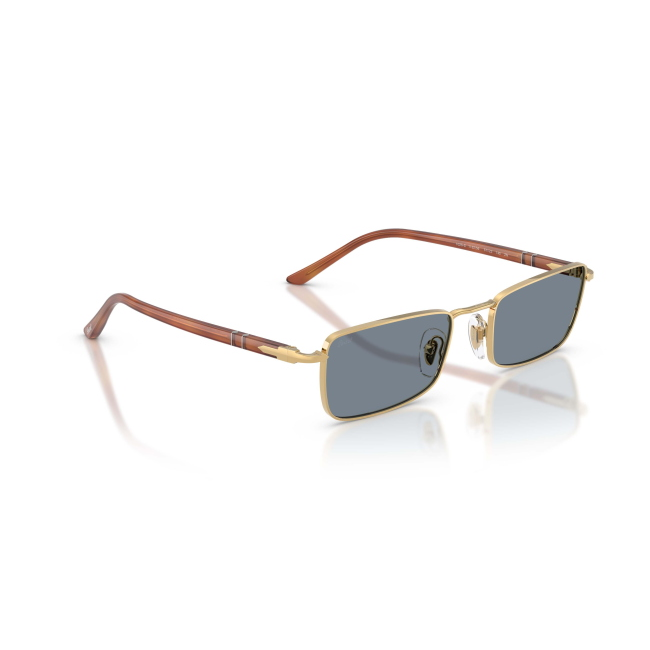 Persol PO 1025S Col.1132/56 Cal.57: occhiale da sole, calibro 57, colore 1132/56. Materiale/finitura metallo oro e celluloide terra di siena, colore principale oro, lenti blu.