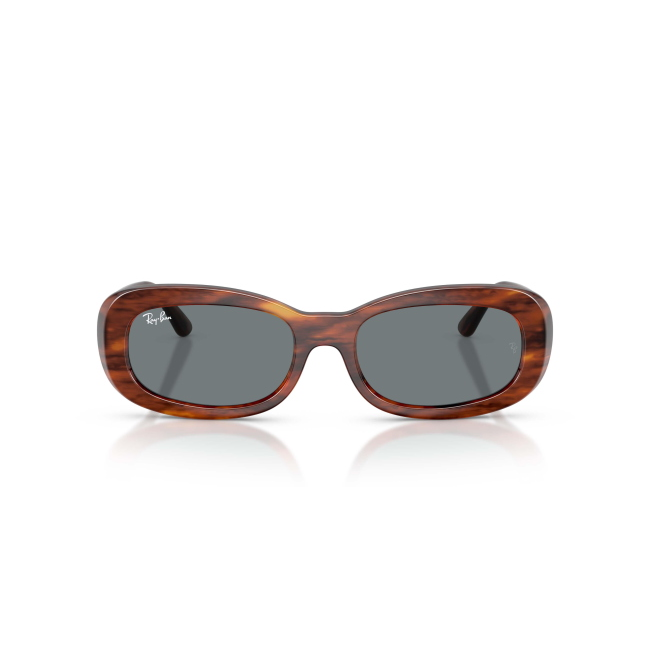 Ray-Ban RB 2221 Col.954/62 Cal.56: occhiale da sole, calibro 56, colore 954/62. Materiale/finitura celluloide marrone tartarugato striato, colore principale marroni, lenti blu.