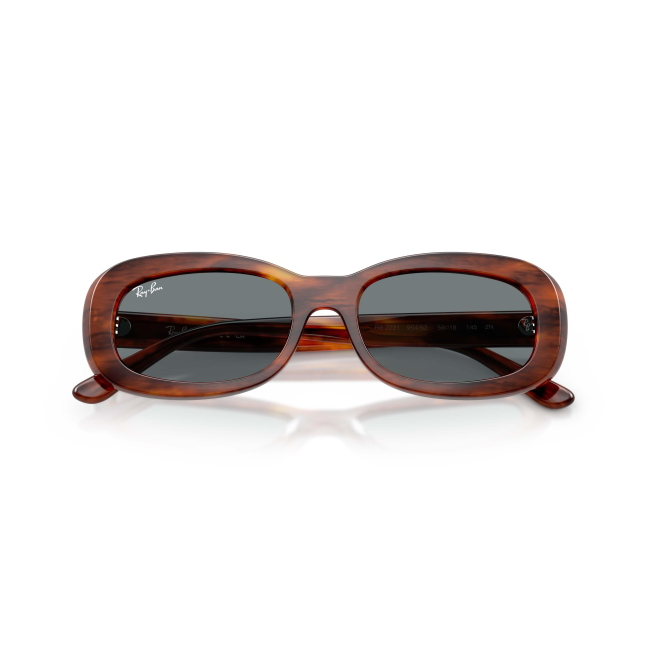 Ray-Ban RB 2221 Col.954/62 Cal.56: occhiale da sole, calibro 56, colore 954/62. Materiale/finitura celluloide marrone tartarugato striato, colore principale marroni, lenti blu.