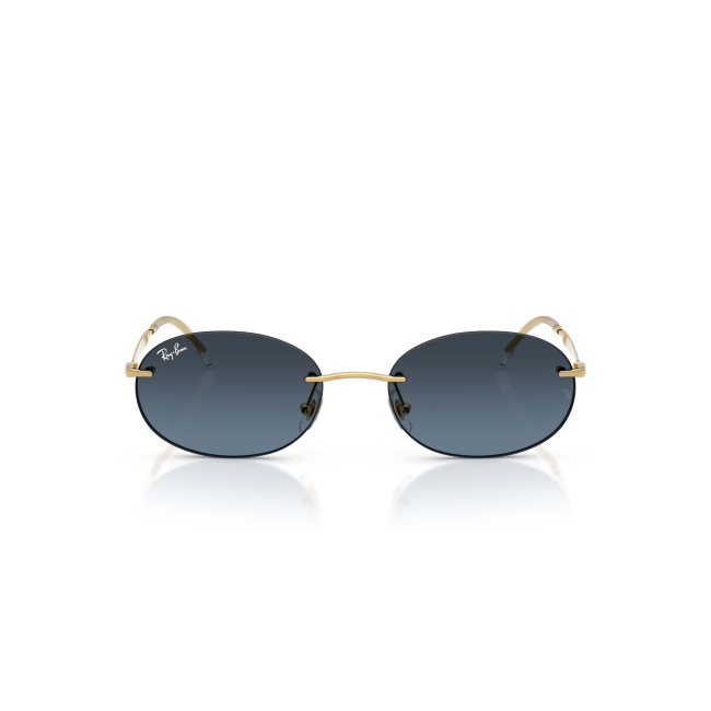 Ray-Ban RB 3767 Col.001/4C Cal.54: occhiale da sole, calibro 54, colore 001/4C. Materiale/finitura metallo oro, colore principale oro, lenti blu scuro sfumato grigio.