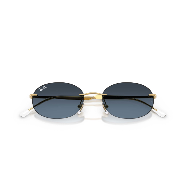 Ray-Ban RB 3767 Col.001/4C Cal.54: occhiale da sole, calibro 54, colore 001/4C. Materiale/finitura metallo oro, colore principale oro, lenti blu scuro sfumato grigio.