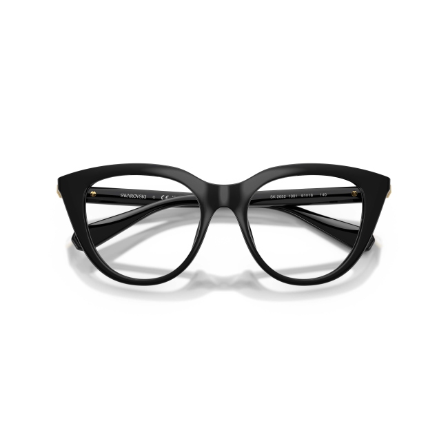 Swarovski SK 2052 col. 1001 è una montatura da vista da donna in acetato nero lucido, dalla forma cat eye e calibro 51.