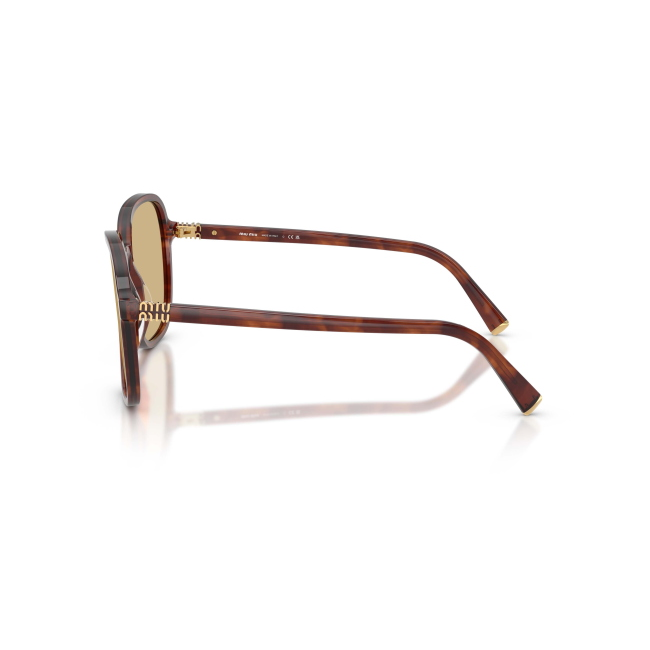 Miu Miu SMU B01 Col.26E-10R Cal.58: occhiale da sole, calibro 58, colore 26E-10R. Materiale/finitura celluloide marrone tabacco striato, colore principale marroni, lenti giallo.