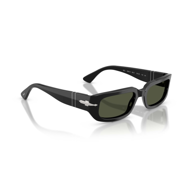 Persol PO 3385S Col.95/31 Cal.53: occhiale da sole, calibro 53, colore 95/31. Materiale/finitura celluloide nero lucido, colore principale nero, lenti verde.