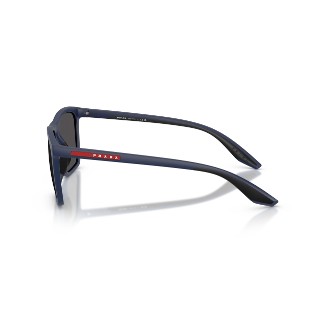 Prada Linea Rossa SPS B08 Col.TFY-06F Cal.56: occhiale da sole, calibro 56, colore TFY-06F. Materiale/finitura celluloide blu satinato, colore principale blu, lenti grigio scuro.