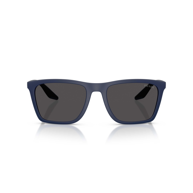 Prada Linea Rossa SPS B08 Col.TFY-06F Cal.56: occhiale da sole, calibro 56, colore TFY-06F. Materiale/finitura celluloide blu satinato, colore principale blu, lenti grigio scuro.