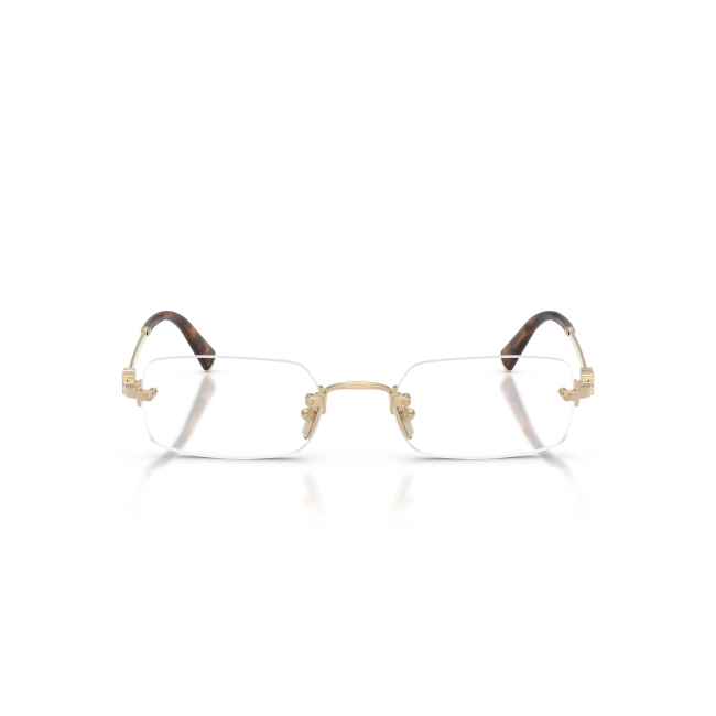Miu Miu VMU 50Y col. ZVN-1O1 è una montatura da vista da donna in metallo oro pallido, dalla forma rettangolare e calibro 52.