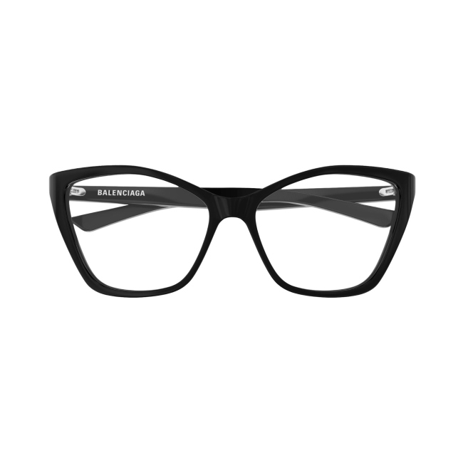 Balenciaga BB 0405 O col. 001 è una montatura da vista da donna in acetato nero lucido e calibro 57.