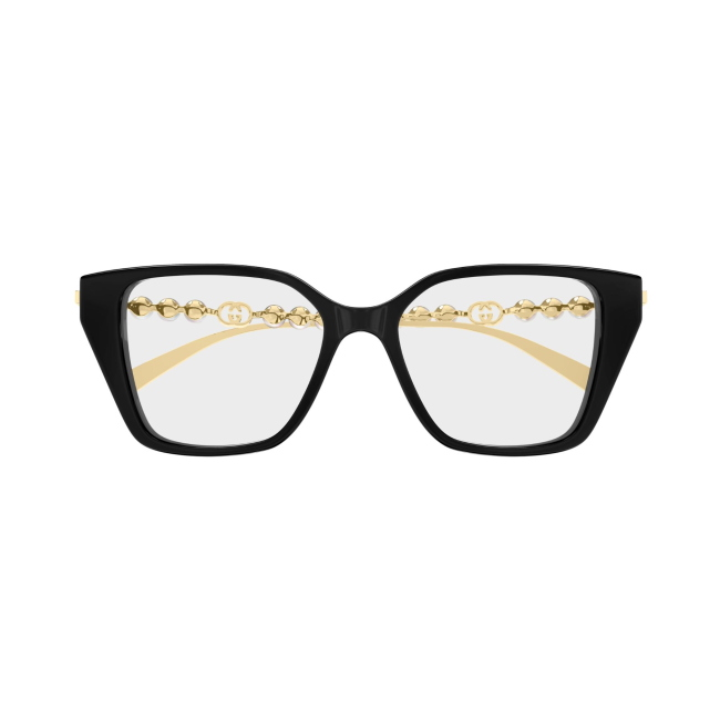 Gucci GG 1969 O col. 001 interpreta il modello con acetato NERO E ASTE METALLO ORO. il calibro 51 ne definiscono il carattere.