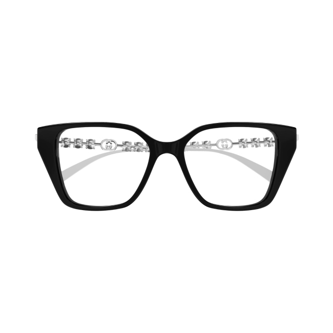 Gucci GG 1969 O col. 002 combina acetato NERO E METALLO ARGENTO con una forma equilibrata. Calibro 51, per un risultato moderno e portabile.