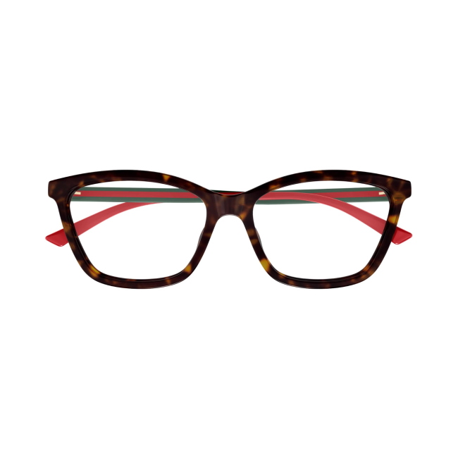 Gucci GG 1989 O col. 002: montatura da vista in acetato MARRONE TARTARUGATO, ASTE VERDE E ROSSO, calibro 56. Una variante curata nei dettagli e nelle proporzioni.
