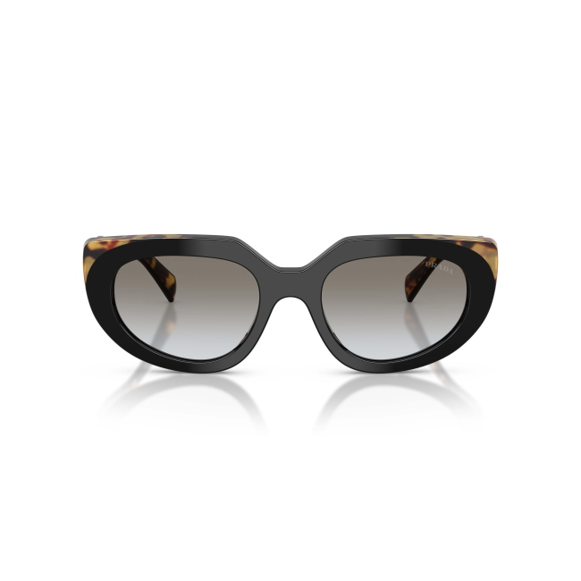 Prada SPR D02 Col.0CD-80L Cal.53: occhiale da sole, calibro 53, colore 0CD-80L. Materiale/finitura celluloide nero e marrone tartarugato, colore principale nero, lenti grigie sfumate.