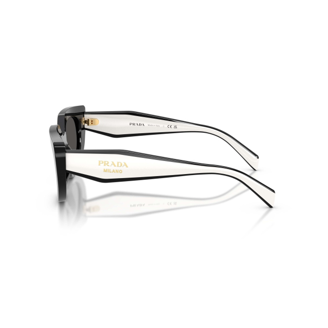 Prada SPR D02 Col.20G-08Z Cal.53: occhiale da sole, calibro 53, colore 20G-08Z. Materiale/finitura celluloide nero e bianco, colore principale nero, lenti grigio scuro.