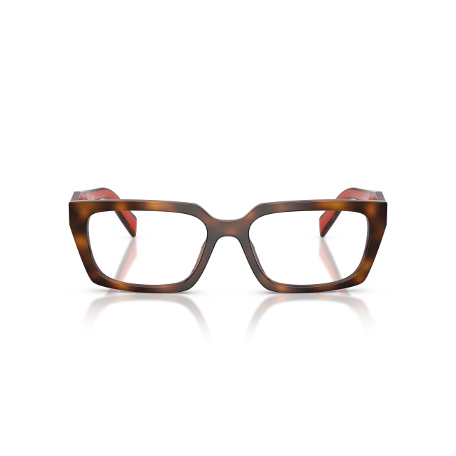Prada VPR D05 col. 01K-1O1 è una montatura da vista da donna in acetato marrone tartarugato, dalla forma rettangolare e calibro 55.