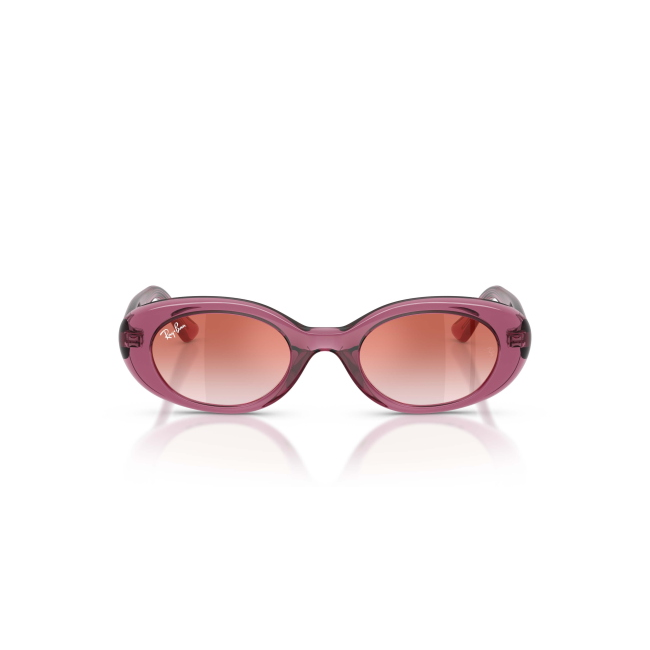 Ray-Ban Junior RJ 9141S Col.7217/V0 Cal.45: occhiale da sole, calibro 45, colore 7217/V0. Materiale/finitura celluloide viola trasparente, colore principale viola, lenti rosse sfumate.