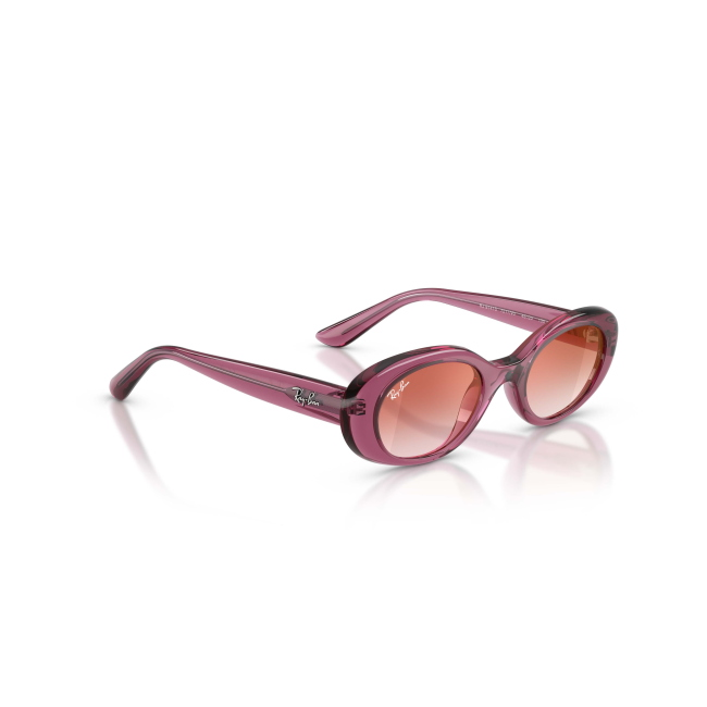 Ray-Ban Junior RJ 9141S Col.7217/V0 Cal.45: occhiale da sole, calibro 45, colore 7217/V0. Materiale/finitura celluloide viola trasparente, colore principale viola, lenti rosse sfumate.