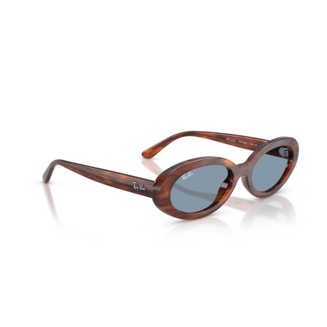 Ray-Ban RB 2223 Col.954/56 Cal.54: occhiale da sole, calibro 54, colore 954/56. Materiale/finitura celluloide marrone striato, colore principale marroni, lenti blu.