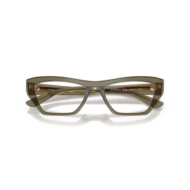 Vogue VO 5701U col. 3289 è una montatura da vista in acetato verde oliva trasparente e calibro 51.