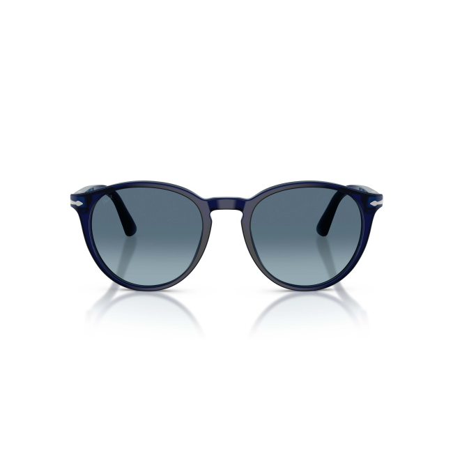 Persol PO 3152S Col.181/Q8 Cal.52: occhiale da sole, calibro 52, colore 181/Q8. Materiale/finitura celluloide blu scuro, colore principale blu, lenti azzurre sfumate.