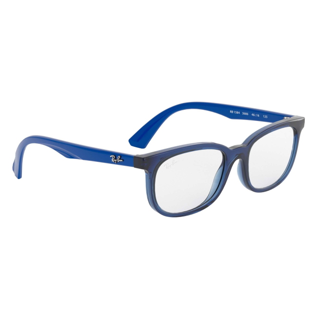 Ray-Ban Junior RY 1584 col. 3686 è una montatura da vista in acetato blu trasparente e calibro 48.
