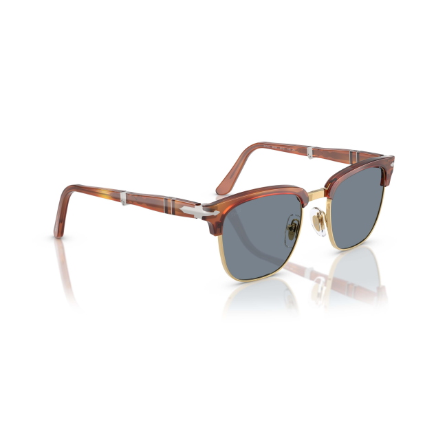 Persol PO 3375S Col.96/56 Cal.52: occhiale da sole, calibro 52, colore 96/56. Materiale/finitura celluloide terra di siena, colore principale marroni, lenti azzurro.