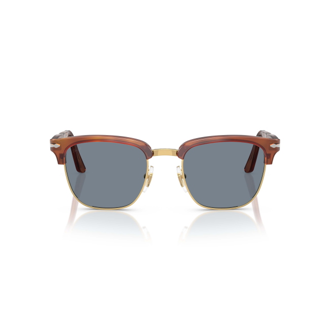 Persol PO 3375S Col.96/56 Cal.52: occhiale da sole, calibro 52, colore 96/56. Materiale/finitura celluloide terra di siena, colore principale marroni, lenti azzurro.