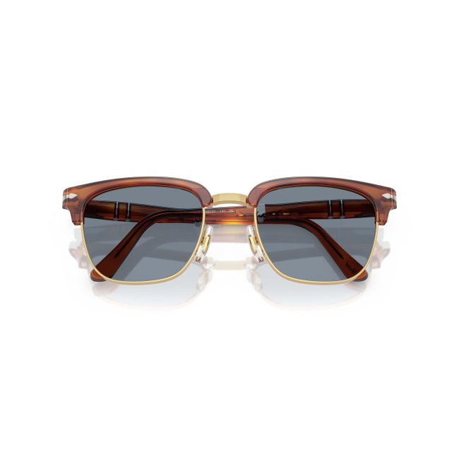 Persol PO 3375S Col.96/56 Cal.52: occhiale da sole, calibro 52, colore 96/56. Materiale/finitura celluloide terra di siena, colore principale marroni, lenti azzurro.
