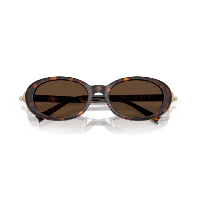 Tiffany & Co. TF 4242D col. 8015/3G è un occhiale da sole da donna in acetato marrone tartarugato, dalla forma ovale e calibro 54.