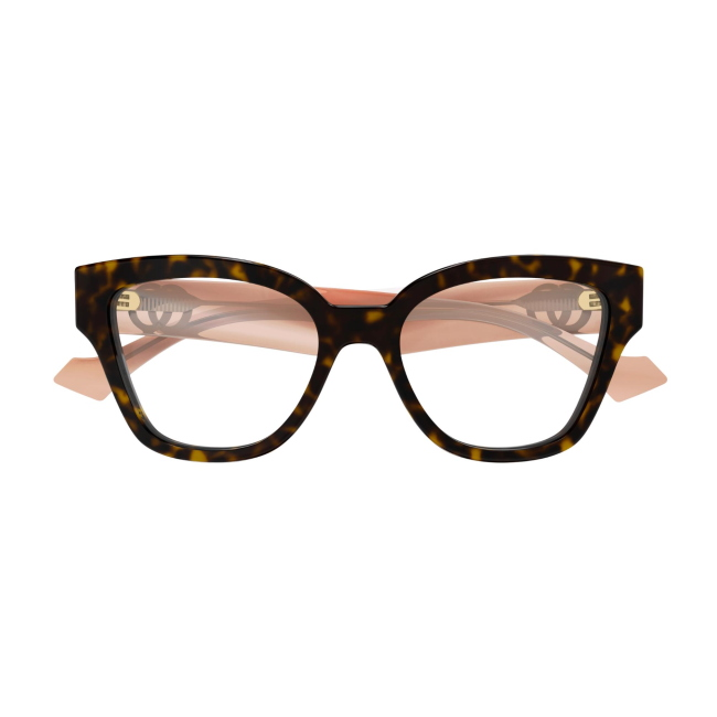 Gucci GG 1424 O col. 014 è una montatura da vista da donna in acetato marrone tartarugato e rosa e calibro 54.