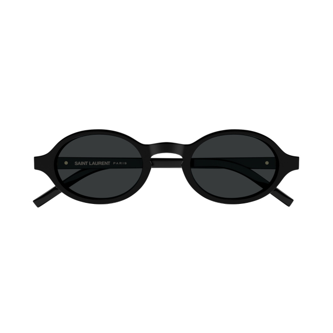 Saint Laurent SL M161 Col.001 Cal.48: occhiale da sole, calibro 48, colore 001. Materiale/finitura celluloide nero lucido, colore principale nero, lenti grigio scuro.