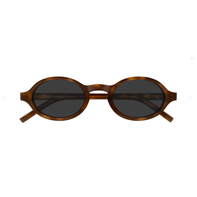 Saint Laurent SL M161 Col.003 Cal.48: occhiale da sole, calibro 48, colore 003. Materiale/finitura celluloide marrone tartarugato, colore principale marroni, lenti grigio scuro.