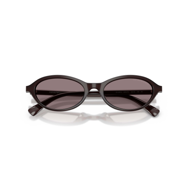 Emporio Armani EA 4281U Col.6454/7N Cal.52: occhiale da sole, calibro 52, colore 6454/7N. Materiale/finitura celluloide marrone opalino brillante, colore principale marroni, lenti violetto scuro.
