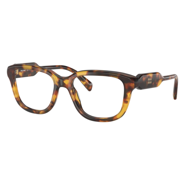 Miu Miu VMU 02Z 14L-1O1: occhiale da vista da donna dalla forma rettangolare in acetato Havana Miele, calibro 53.