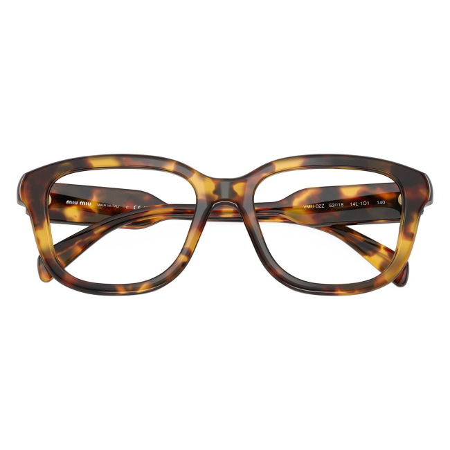 Miu Miu VMU 02Z 14L-1O1: occhiale da vista da donna dalla forma rettangolare in acetato Havana Miele, calibro 53.