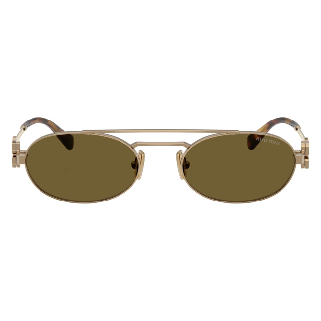 Miu Miu SMU 54Z 7OE-09Z: occhiale da sole da donna dalla forma ovale in metallo Oro ottone, con lenti Marrone scuro, calibro 53.