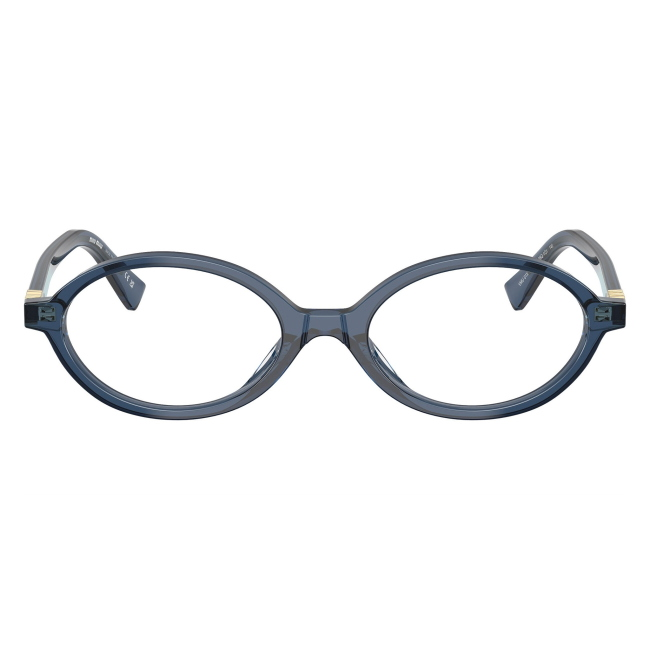 Miu Miu VMU 01X 08Q-1O1: occhiale da vista da donna dalla forma ovale in acetato Cristallo Blu, calibro 50.